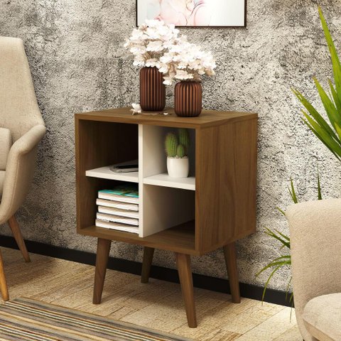 Mesa de Apoio Ammo com 4 Nichos - Cappuccino/Off White