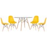 Mesa Eames com tampo de vidro 120 cm + 4 cadeiras estofadas Eiffel Botonê Amarelo - 1