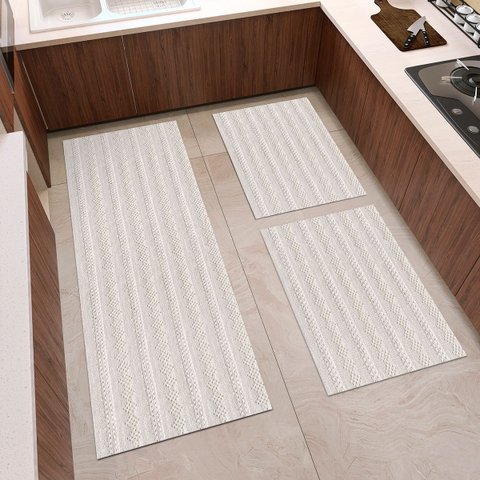 Tapete Cozinha Conjunto 3 Peças 1 Passadeira 1,30m X 0,45m 2 Capacho 0,65m X 0,45m Boho Decorativo