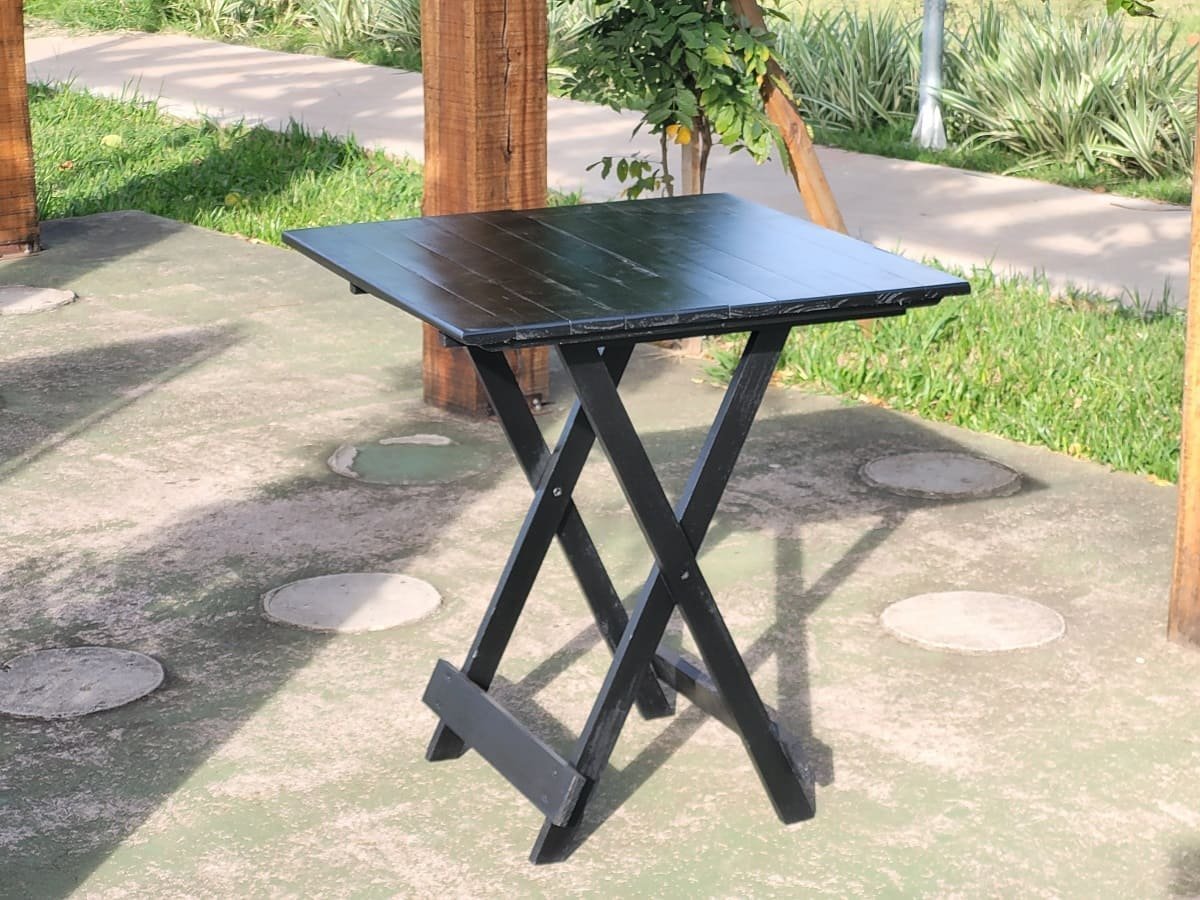 Mesa Dobrável 70x70 Retrátil De Madeira Preto - 3