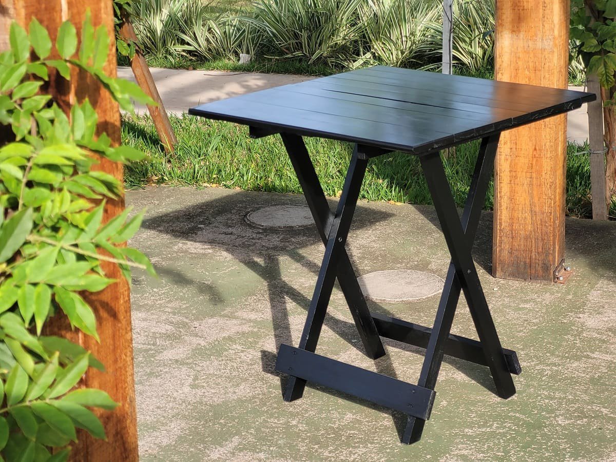 Mesa Dobrável 70x70 Retrátil De Madeira Preto - 4