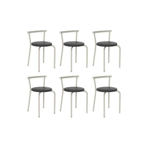 Banqueta Sala de Jantar 105 Kit 6 Uni Prata/courano Preto - Carraro