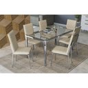 Ver imagem 1 de Conjunto: Mesa de Cozinha Reno c/ Tampo de Vidro 150cm + 6 Cadeiras Amsterdã Cromada/Nude -