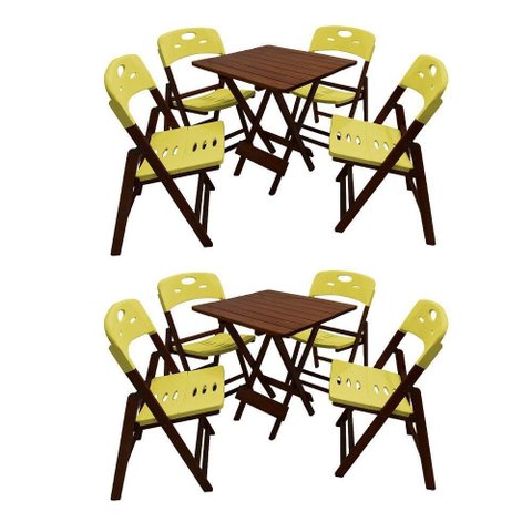 Kit Com 2 Jogos De Mesa Dobravel 70X70 Com 4 Cadeiras Imbuia Polipropileno Amare Marrom