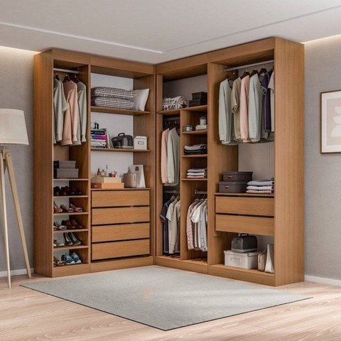 Guarda-Roupas Closet Modulado Roupeiro de Canto L sem Portas 6 Gavetas Sapateira Versatille Yescasa