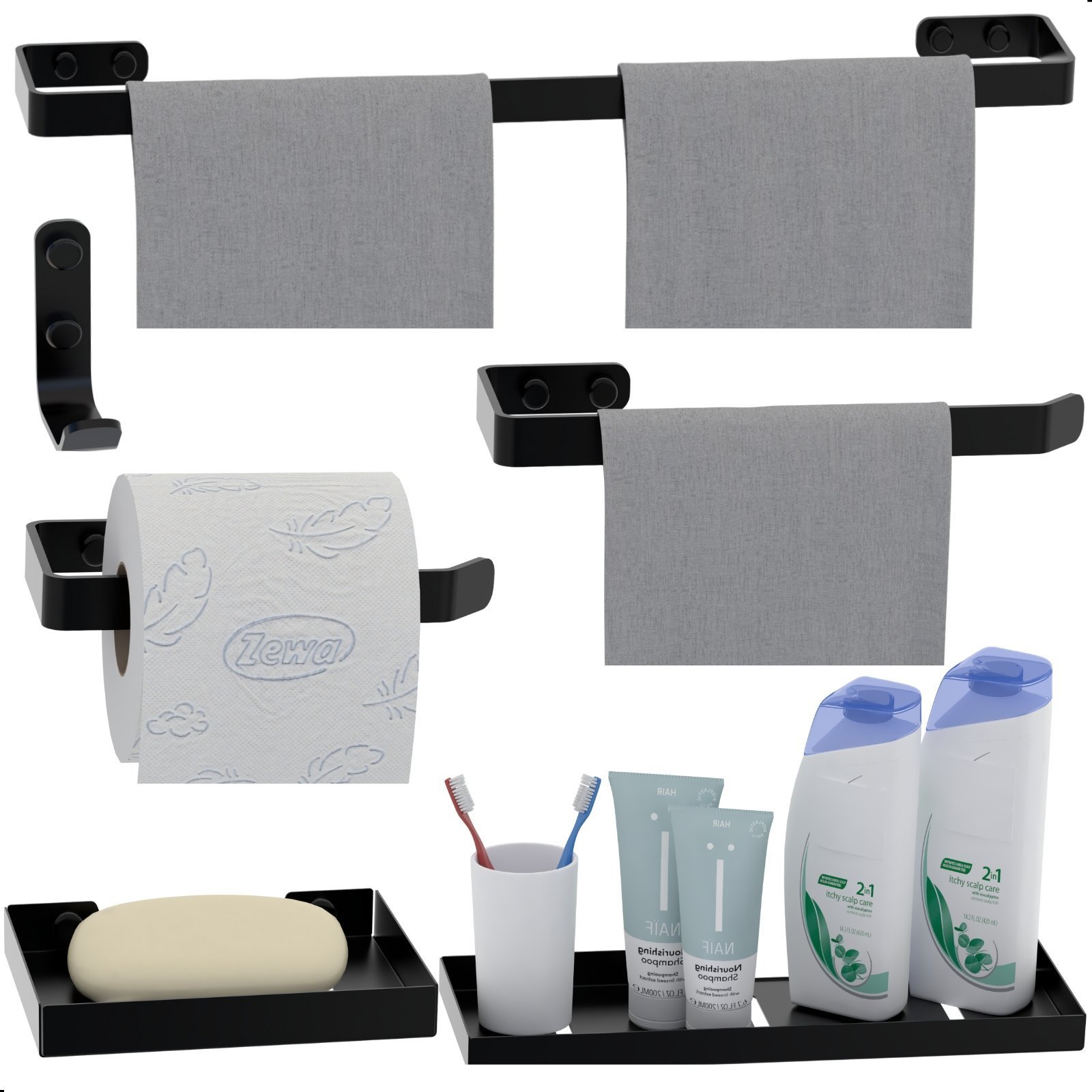 Kit de Acessórios para Banheiro Preto Fosco 6 Peças Fs - 2