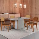 Ver imagem 1 de Mesa Jantar Diane 120cm Tampo Mdf Vidro 4 Cadeiras Copper Prem Moderna Veludo Marrom Off White