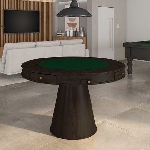 Mesa de Jogos Carteado 4 Lugares Bellagio com Gavetas e Tampo Reversível Base Cone com Tecido Capucc