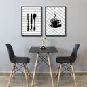 Ver imagem 2 de Kit 2 Quadros Cozinha/Café Listrado 45x34cm - com vidro:Madeira preta