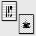 Ver imagem 1 de Kit 2 Quadros Cozinha/Café Listrado 45x34cm - com vidro:Madeira preta