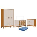 Ver imagem 1 de Dormitório Infantil Flip Guarda Roupa 4 Portas, Cômoda 1 Porta e Berço Areia Fosco/savana com