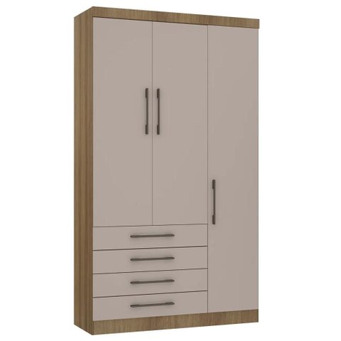 Guarda Roupa Solteiro 132cm 3 Portas 4 Gavetas Delphi Avelã/cinnamon L01 - Mpozenato