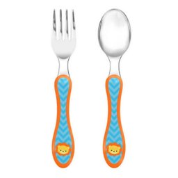 Kit Talher Infantil Leãozinho 10678 Colher e Garfo Anatômico Aço Inoxidável Talher Bebê Papinha Alim - 1