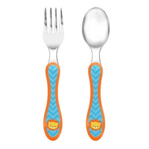 Kit Talher Infantil Leãozinho 10678 Colher e Garfo Anatômico Aço Inoxidável Talher Bebê Papinha Alim