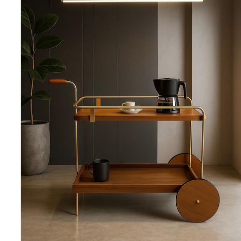 Carrinho Gourmet Estrutura Aço Carbono Pintura Automotiva Dourado - Cairo Exclusiva Castanho