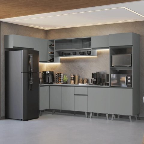 Armário de Cozinha Compacta de Canto 465cm Nice Madesa 05 Cinza