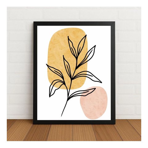 Quadro Floral Minimalista Tons Neutros c/ Moldura e Vidro