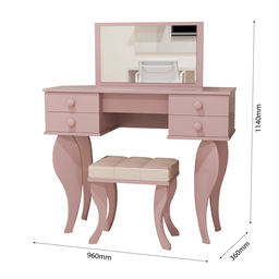Penteadeira Luxo Rosa Infantil com Espelho 100% Mdf - 3