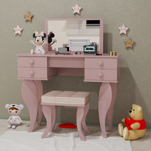 Penteadeira Luxo Rosa Infantil com Espelho 100% Mdf