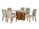 Ver imagem 1 de Conjunto Sala de Jantar Sofia 1,60m Tampo Vidro Off com 6 Cadeiras Jade Cinamomo/Joli Palha