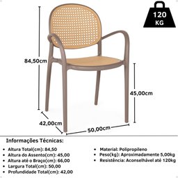 Kit 2 Cadeiras de Jantar Roma com Braço para Sala e Cozinha - 7