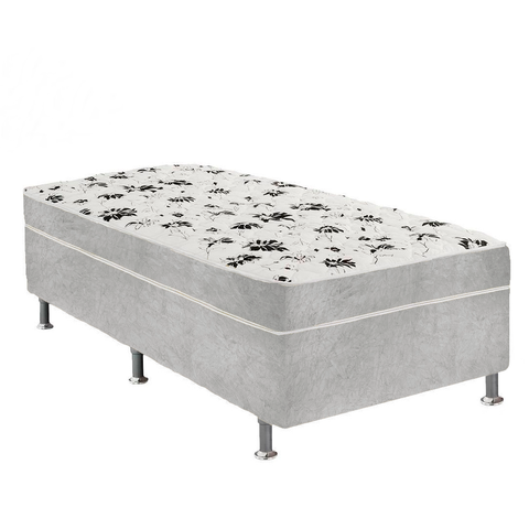 Cama Box Solteiro Suede Cinza + Colchão Solteiro Suede Cinza Espuma 88x188x55