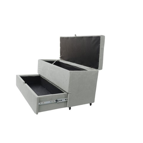 Recamier Puff Baú Sapateira e Gaveta 90 Cm para Cama de Solteiro - Cinza Claro