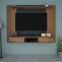 Ver imagem 1 de Painel Nevada Pinho Ripado c/ Preto para TVs de Até 75 Polegadas 2 Portas Deslizantes Prateleiras e