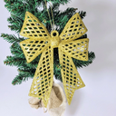 Ver imagem 2 de Kit 8 Enfeites Árvore de Natal Laço Dourado Glitter 24cm