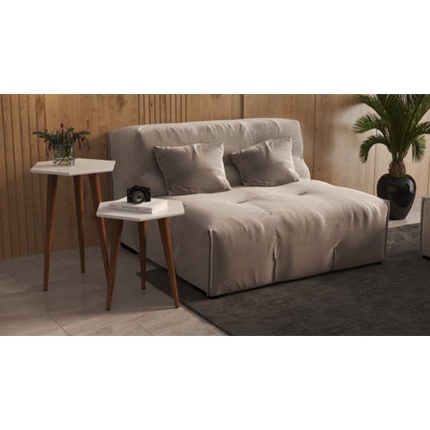 2 Mesas Lateral e Apoio Tampo Sextavado Pés Palito Retrô Elegance cor Off white - Comprar Moveis Em 