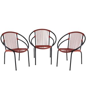 Conjunto de 3 Cadeiras Eclipse de Área, Fibra Sintética e Solda: Solda Mig de alta resistência.