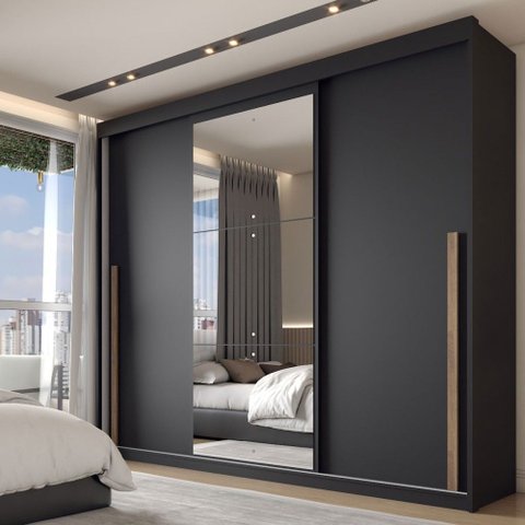 Guarda-roupa Casal Arcadia 3 Portas 6 Gavetas com Espelho Preto - Panorama Móveis