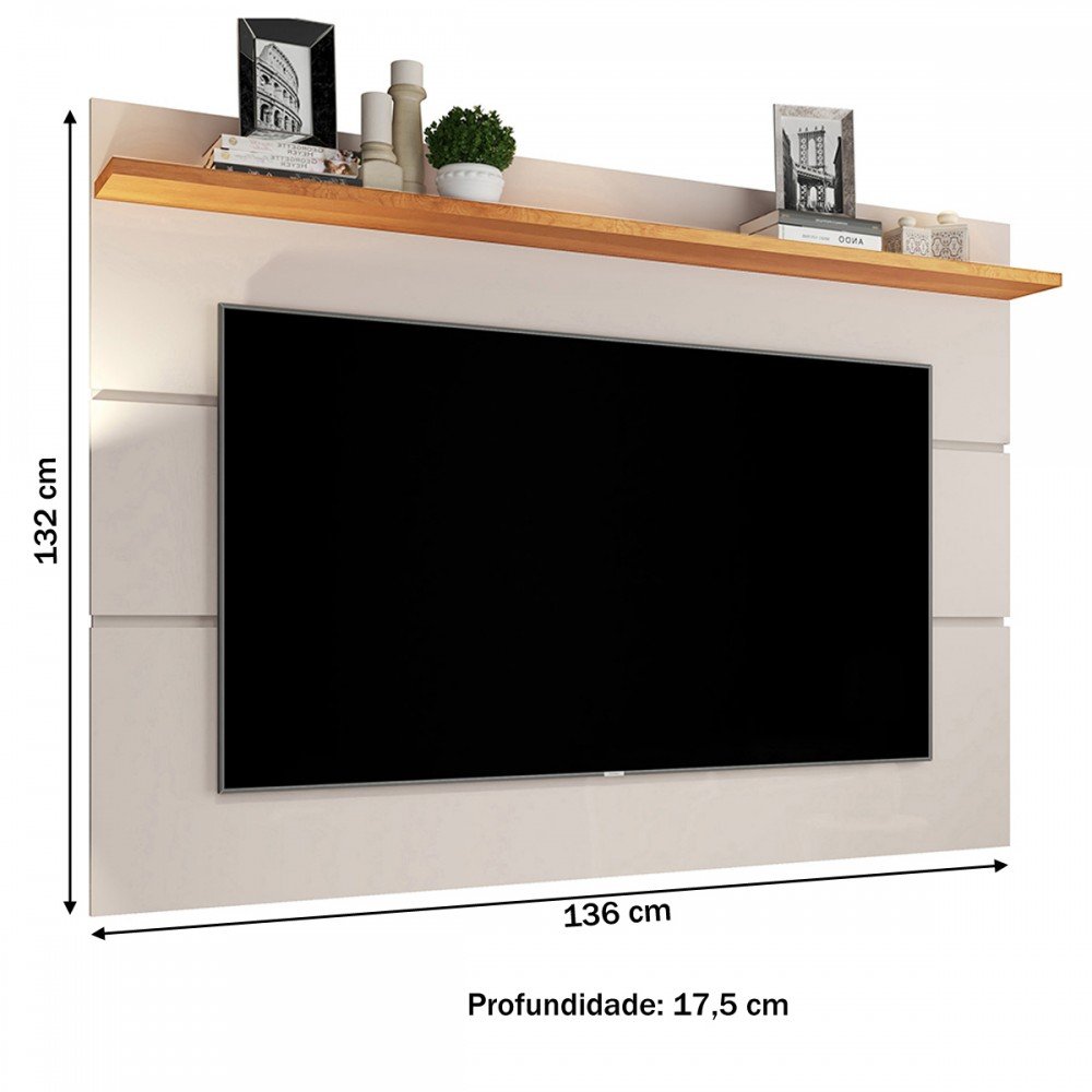 Painel para TV Até 50 Polegadas Vivare New 1 Prateleira Off White/Freijo - Giga Móveis - 3