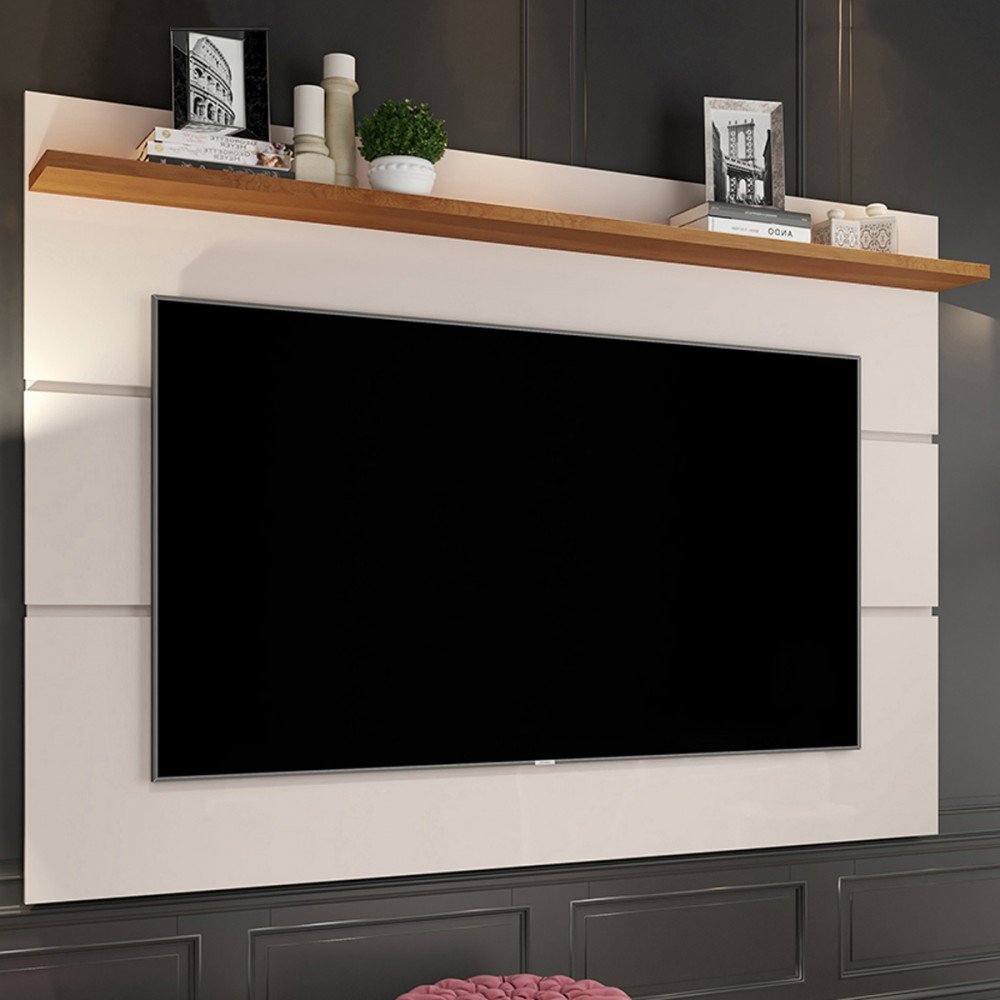 Painel para TV Até 50 Polegadas Vivare New 1 Prateleira Off White/Freijo - Giga Móveis