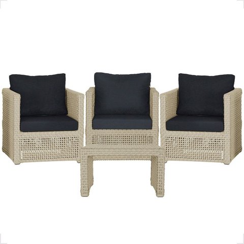 Mesa Centro e 3 Poltronas Madri Corda Náutica Estofado 12 Trama Original