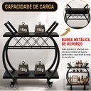 Ver imagem 3 de Carrinho Bar Industrial com Adega para Vinhos, Rodízios e Estrutura Metálica - Preto
