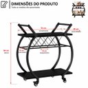 Ver imagem 2 de Carrinho Bar Industrial com Adega para Vinhos, Rodízios e Estrutura Metálica - Preto