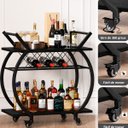 Ver imagem 6 de Carrinho Bar Industrial com Adega para Vinhos, Rodízios e Estrutura Metálica - Preto