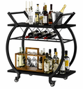 Ver imagem 1 de Carrinho Bar Industrial com Adega para Vinhos, Rodízios e Estrutura Metálica - Preto