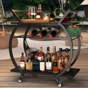 Ver mais imagens de Carrinho Bar Industrial com Adega para Vinhos, Rodízios e Estrutura Metálica - Preto