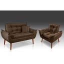 Ver imagem 1 de Kit 01 Poltrona + 01 Namoradeira Opala + 02 Almofadas Suede Marrom-rv Decora
