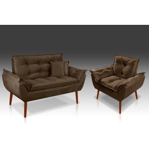 Kit 01 Poltrona + 01 Namoradeira Opala + 02 Almofadas Suede Marrom-rv Decora