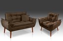 Ver imagem 1 de Kit 01 Poltrona + 01 Namoradeira Opala + 02 Almofadas Suede Marrom-rv Decora