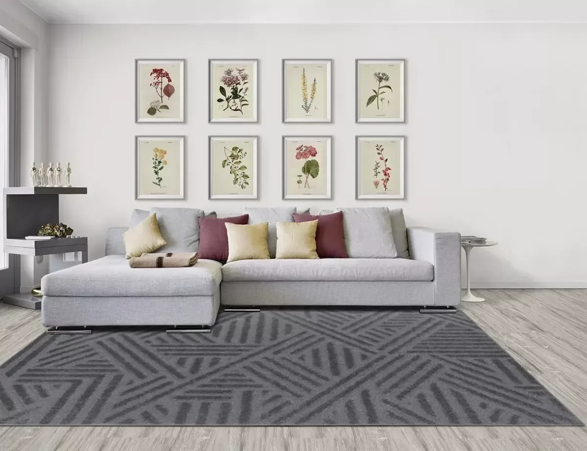 Ver imagem 5 de Tapete Sala Alto Relevo Realce Trama Grafite 200x300 Cm 2x3m