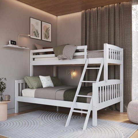 Beliche Casal e Solteiro Madeira Maciça Pinus Reforçada Adulto Branco Twink