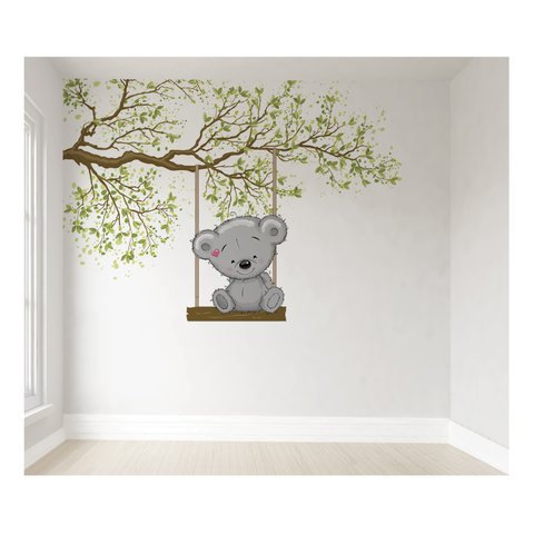 Papel de Parede Ursinha Balanço Menina Infantil para Quarto de Bebê M² Pp63
