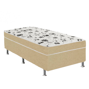 Cama Box Solteiro Suede Bege + Colchão Solteiro Suede Bege Espuma 88x188x55