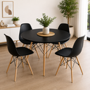 Ver imagem 1 de Mesa Redonda 90cm com 4 Cadeiras Eames Eiffel Pés de Madeira Preta