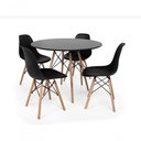 Ver imagem 1 de Mesa Redonda 90cm Com 4 Cadeiras Eames Eiffel Pés De Madeira Preta