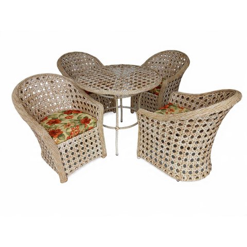 Poltronas e Mesa Jardim Varanda Área Externa Fibra Sintética Tratamento Uv Cor Palha Natural